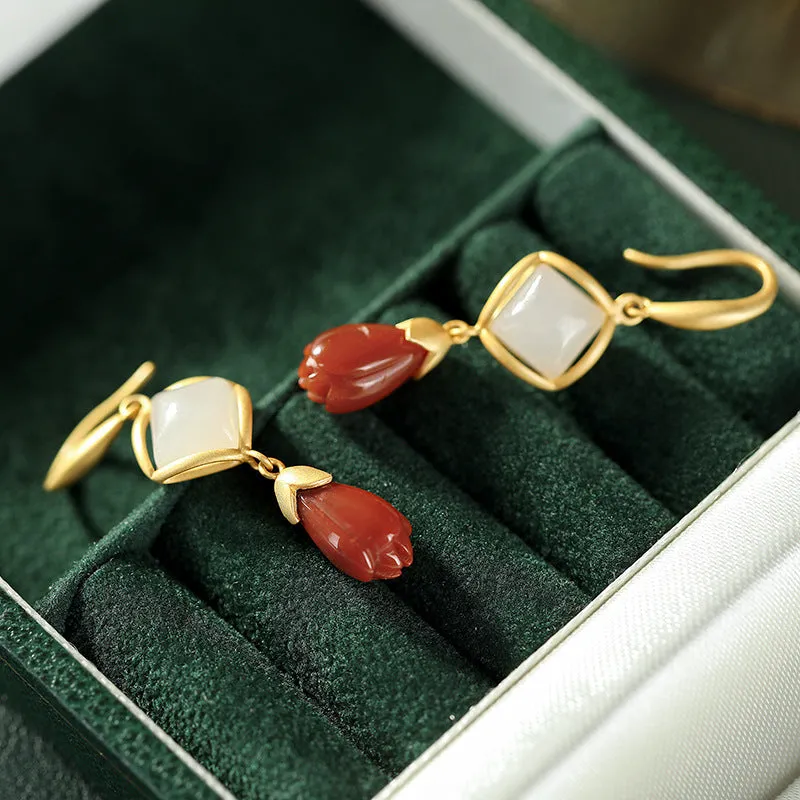 Natural Jade Earrings Nephrite Agate Silver Earrings ZNE162