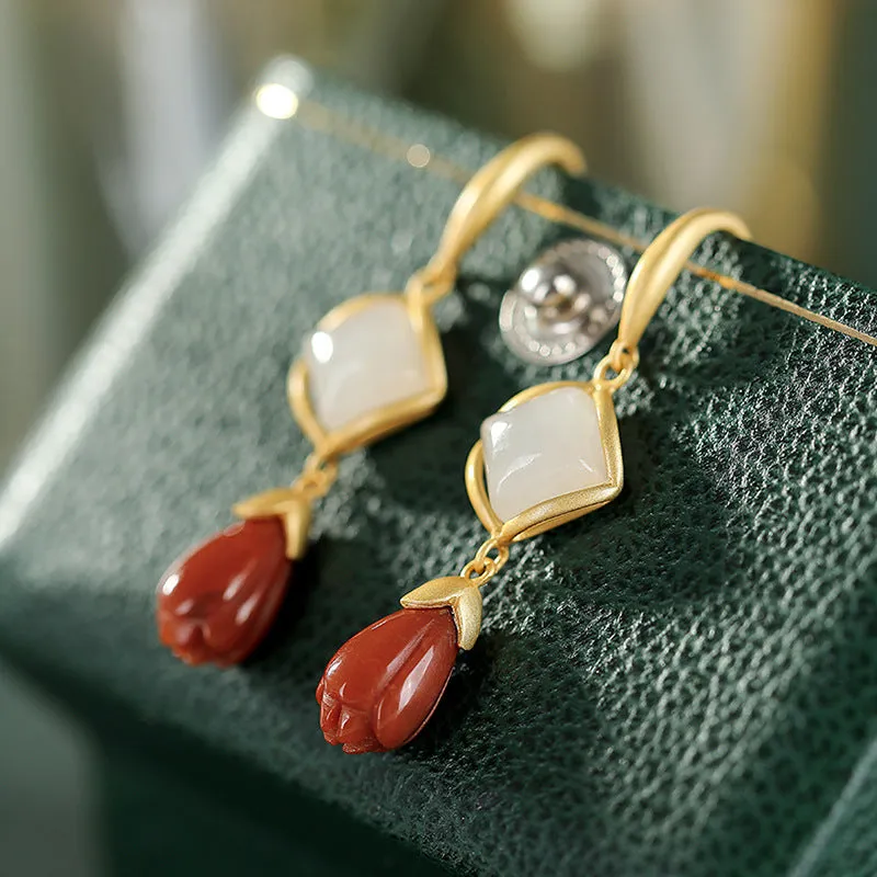 Natural Jade Earrings Nephrite Agate Silver Earrings ZNE162