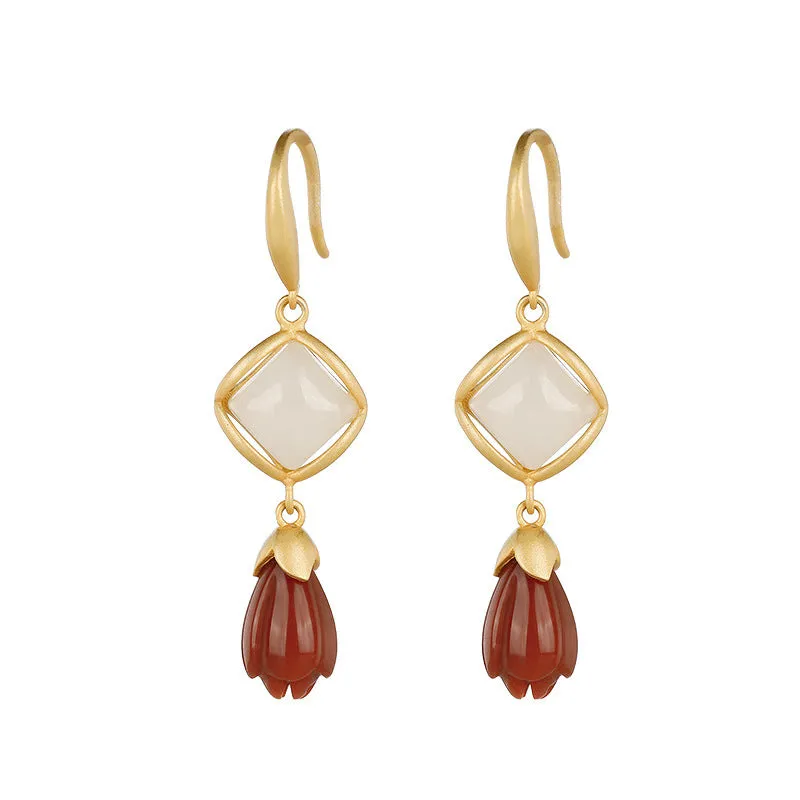 Natural Jade Earrings Nephrite Agate Silver Earrings ZNE162