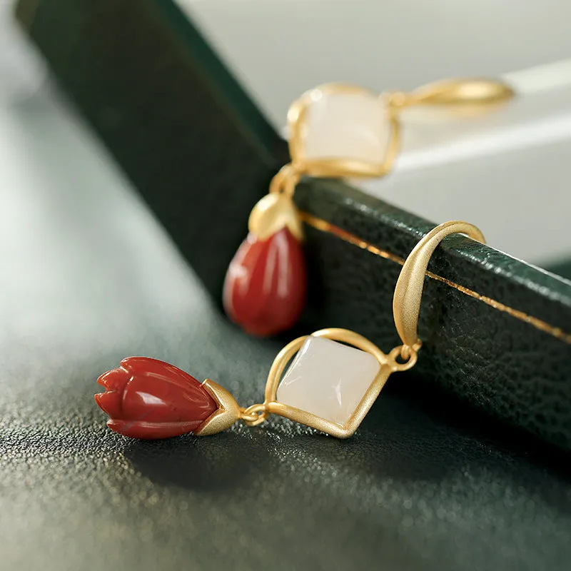 Natural Jade Earrings Nephrite Agate Silver Earrings ZNE162