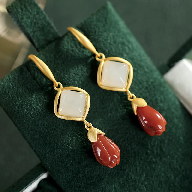 Natural Jade Earrings Nephrite Agate Silver Earrings ZNE162