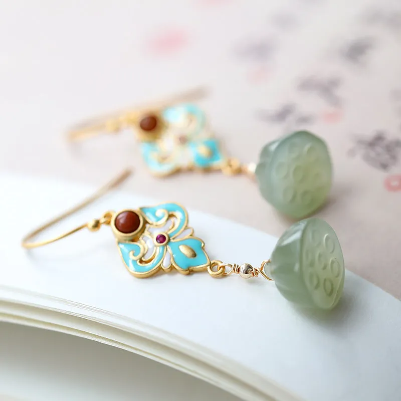 Natural Jade Earrings Nephrite Agate Silver Earrings ZNE183