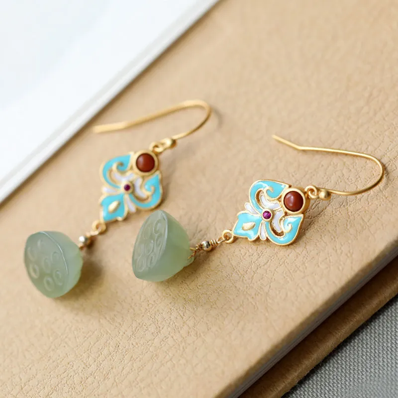 Natural Jade Earrings Nephrite Agate Silver Earrings ZNE183