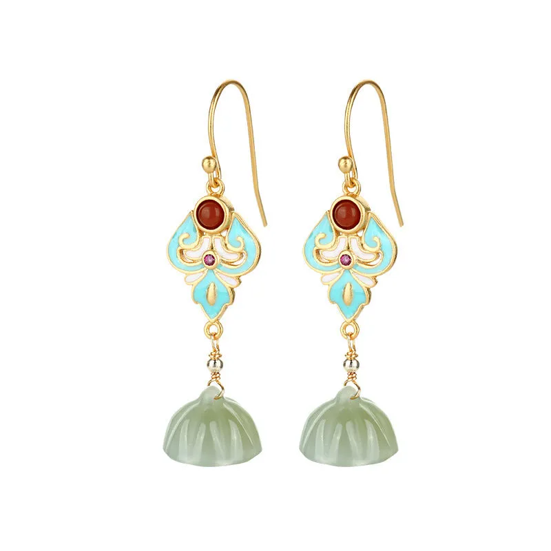 Natural Jade Earrings Nephrite Agate Silver Earrings ZNE183