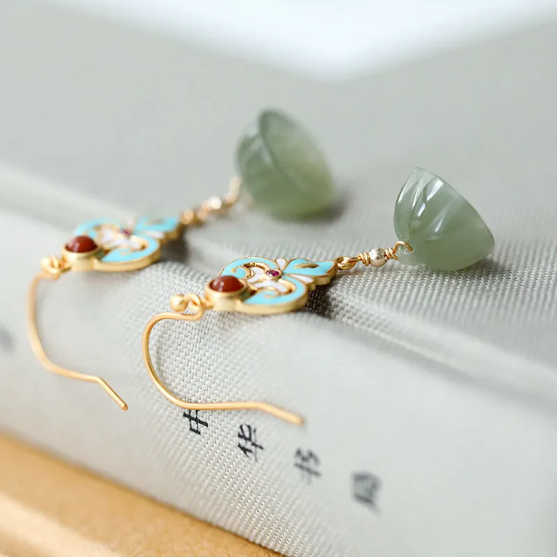 Natural Jade Earrings Nephrite Agate Silver Earrings ZNE183