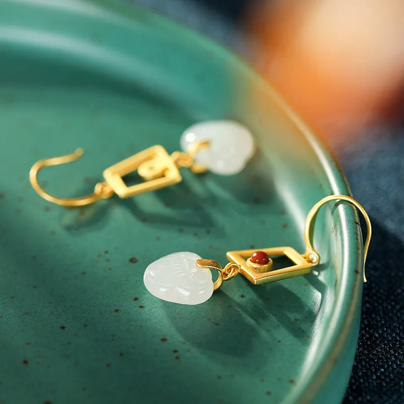 Natural Jade Earrings Nephrite Agate Silver Earrings ZNE353