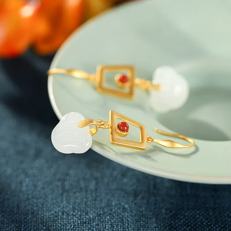 Natural Jade Earrings Nephrite Agate Silver Earrings ZNE353