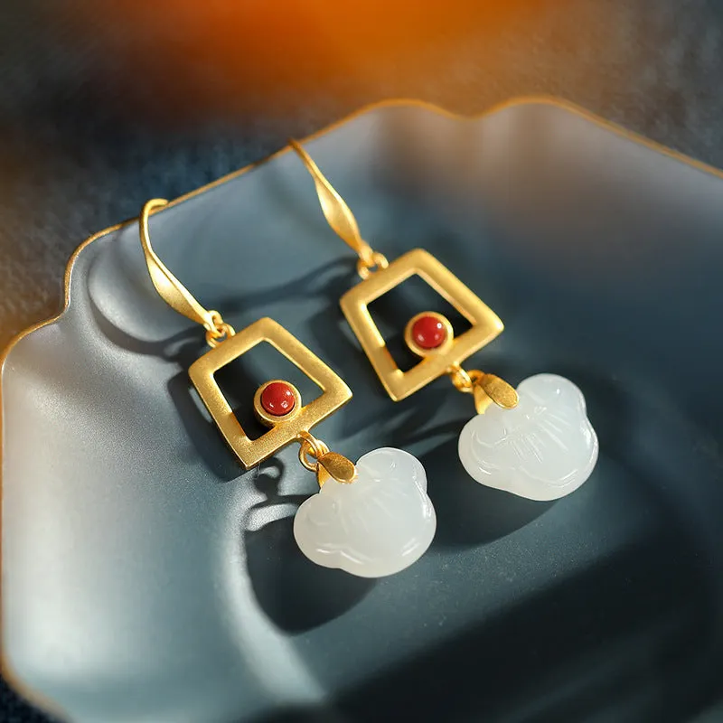 Natural Jade Earrings Nephrite Agate Silver Earrings ZNE353