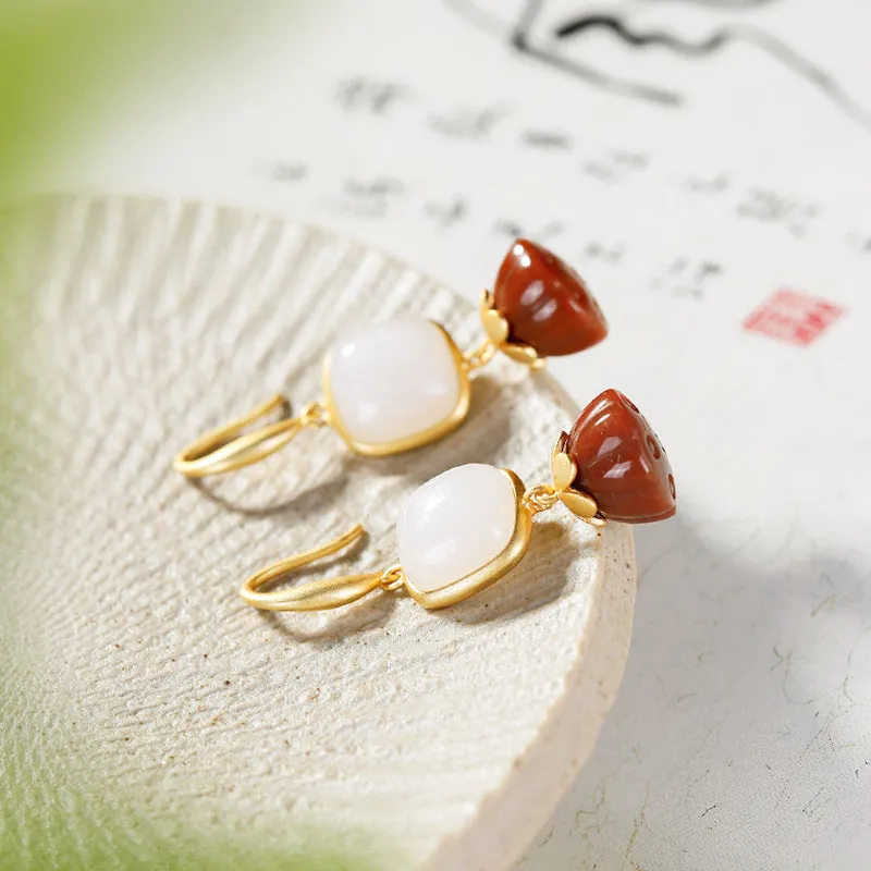 Natural Jade Earrings Nephrite Agate Silver Earrings ZNE364
