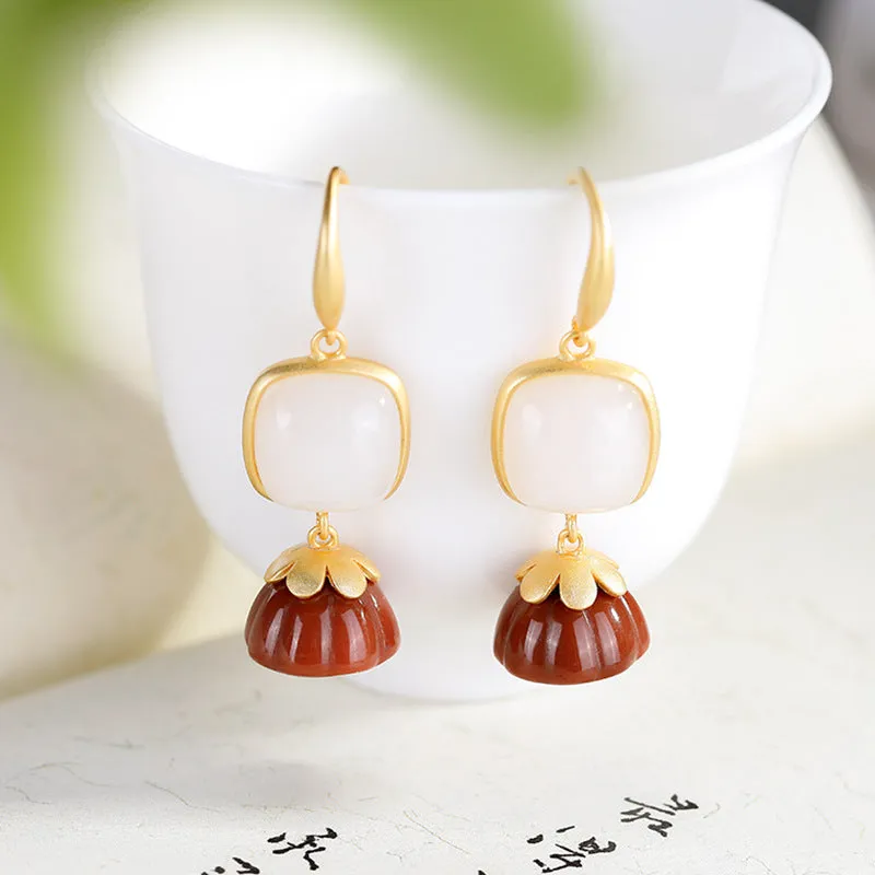 Natural Jade Earrings Nephrite Agate Silver Earrings ZNE364