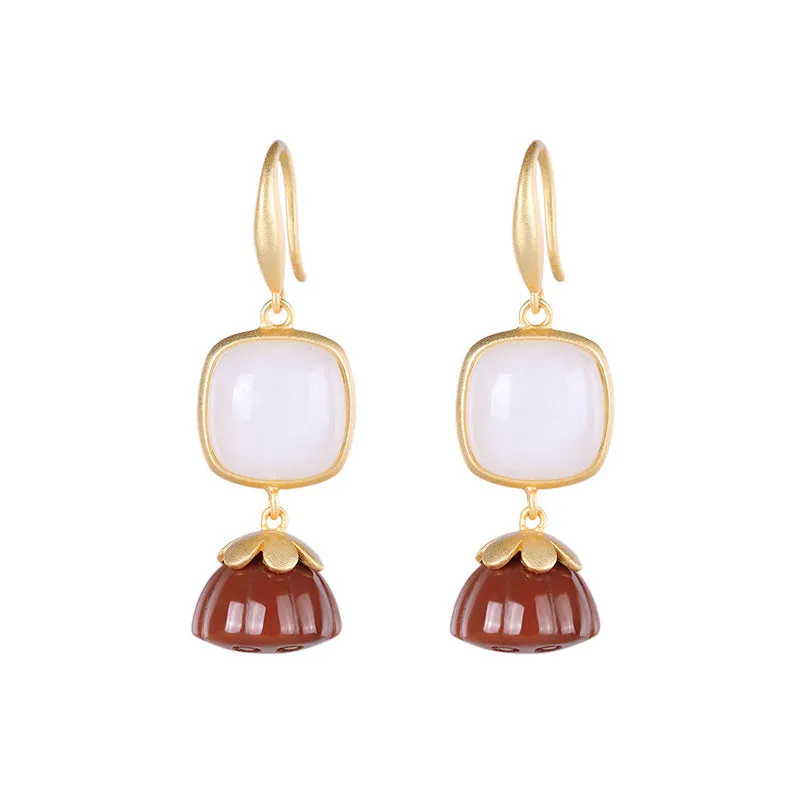 Natural Jade Earrings Nephrite Agate Silver Earrings ZNE364