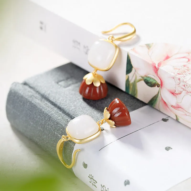 Natural Jade Earrings Nephrite Agate Silver Earrings ZNE364