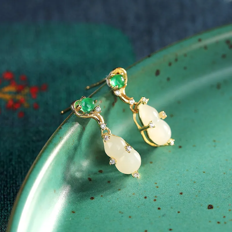 Natural Jade Earrings Nephrite Agate Silver Earrings ZNE441