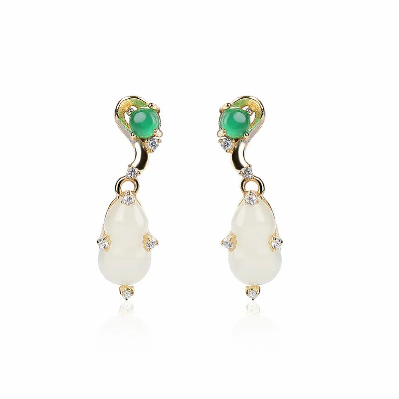 Natural Jade Earrings Nephrite Agate Silver Earrings ZNE441