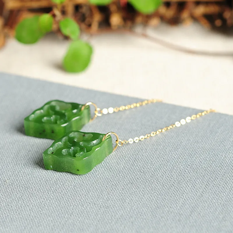 Natural Jade Earrings Nephrite Gold Earrings EG83