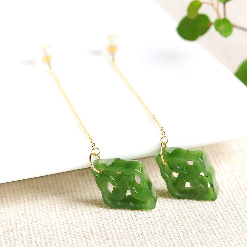 Natural Jade Earrings Nephrite Gold Earrings EG83