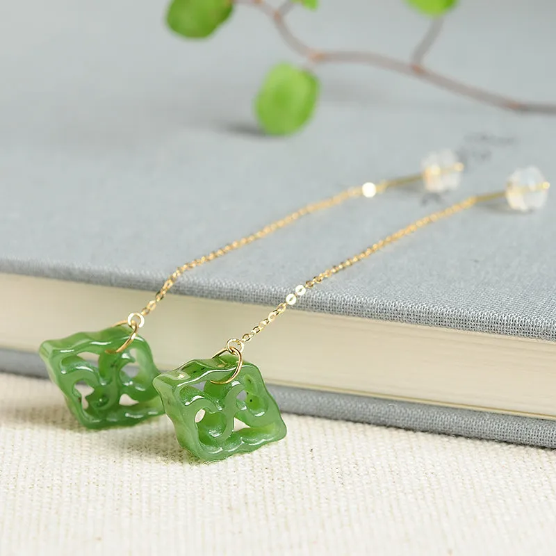 Natural Jade Earrings Nephrite Gold Earrings EG83