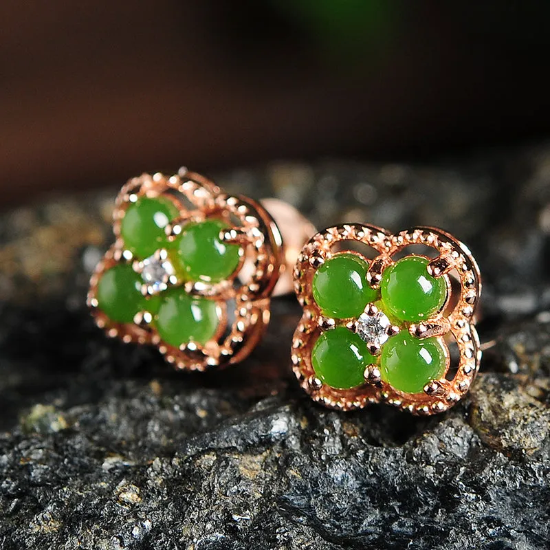 Natural Jade Earrings Nephrite Silver Earrings EG104