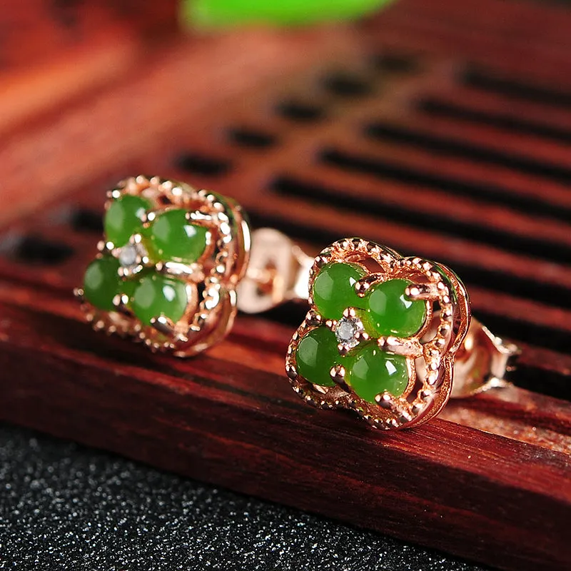 Natural Jade Earrings Nephrite Silver Earrings EG104