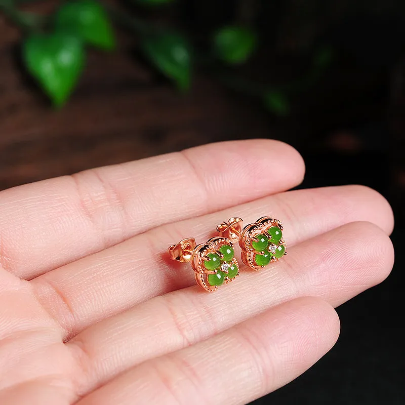 Natural Jade Earrings Nephrite Silver Earrings EG104