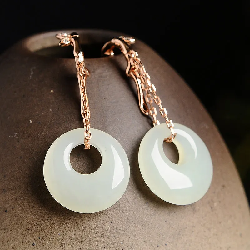 Natural Jade Earrings Nephrite Silver Earrings EG106