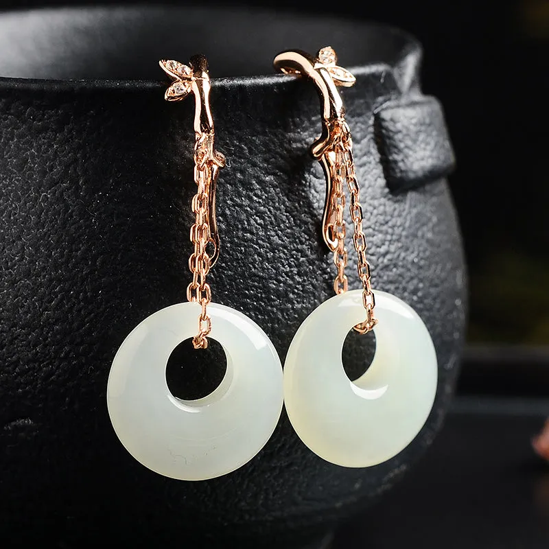 Natural Jade Earrings Nephrite Silver Earrings EG106
