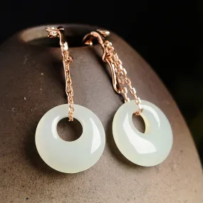 Natural Jade Earrings Nephrite Silver Earrings EG106