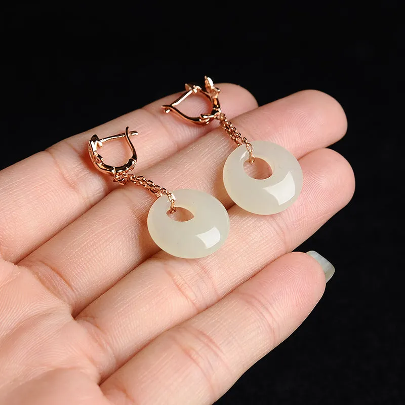 Natural Jade Earrings Nephrite Silver Earrings EG106