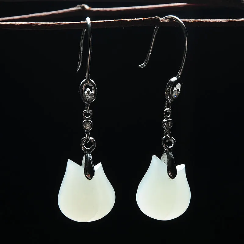 Natural Jade Earrings Nephrite Silver Earrings EG108