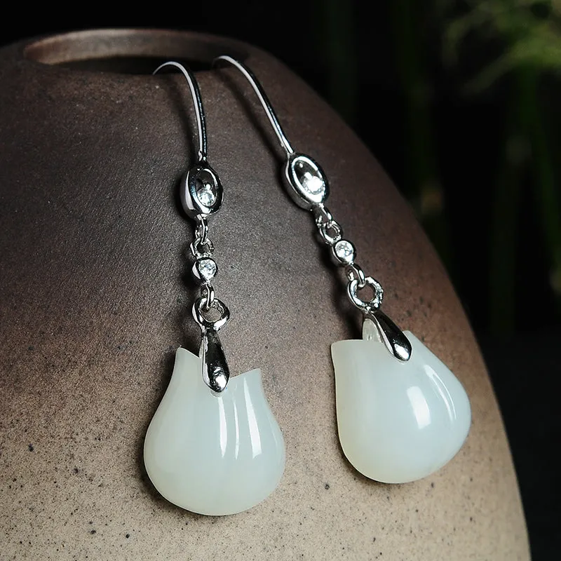 Natural Jade Earrings Nephrite Silver Earrings EG108