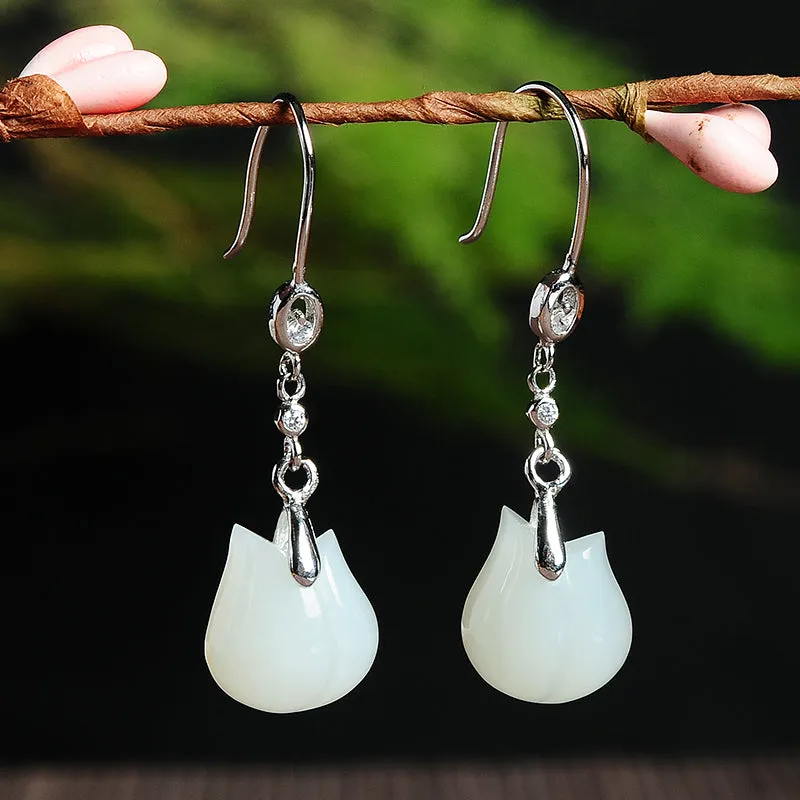 Natural Jade Earrings Nephrite Silver Earrings EG108