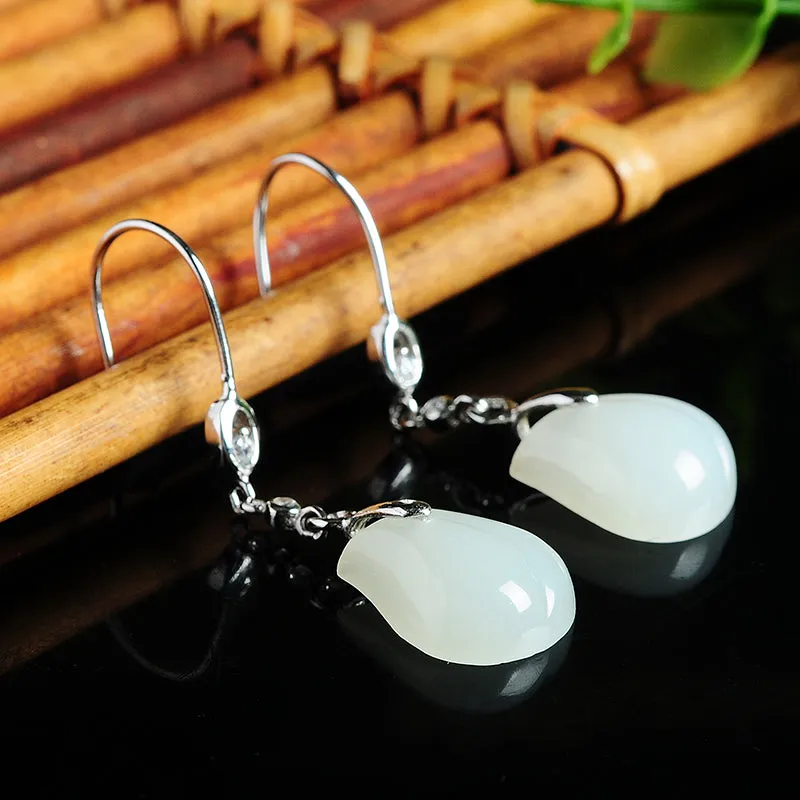 Natural Jade Earrings Nephrite Silver Earrings EG108