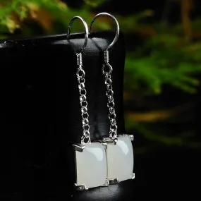 Natural Jade Earrings Nephrite Silver Earrings EG112