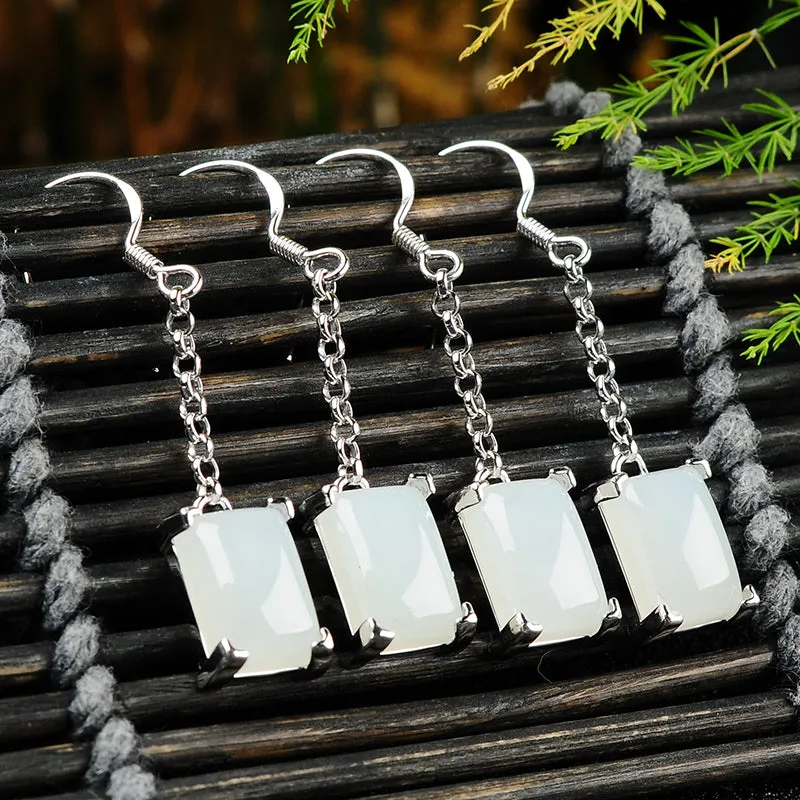 Natural Jade Earrings Nephrite Silver Earrings EG112