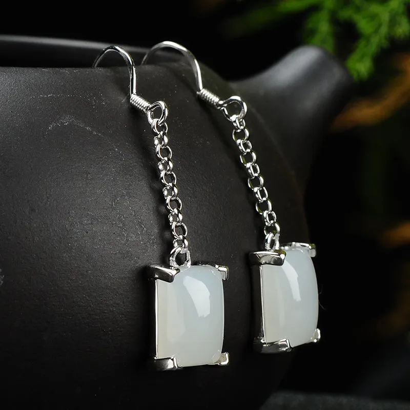 Natural Jade Earrings Nephrite Silver Earrings EG112