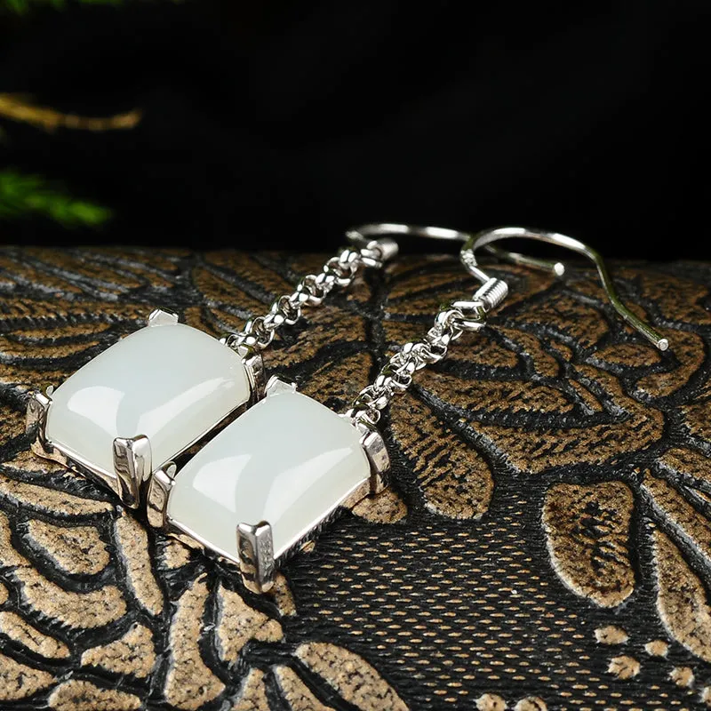 Natural Jade Earrings Nephrite Silver Earrings EG112