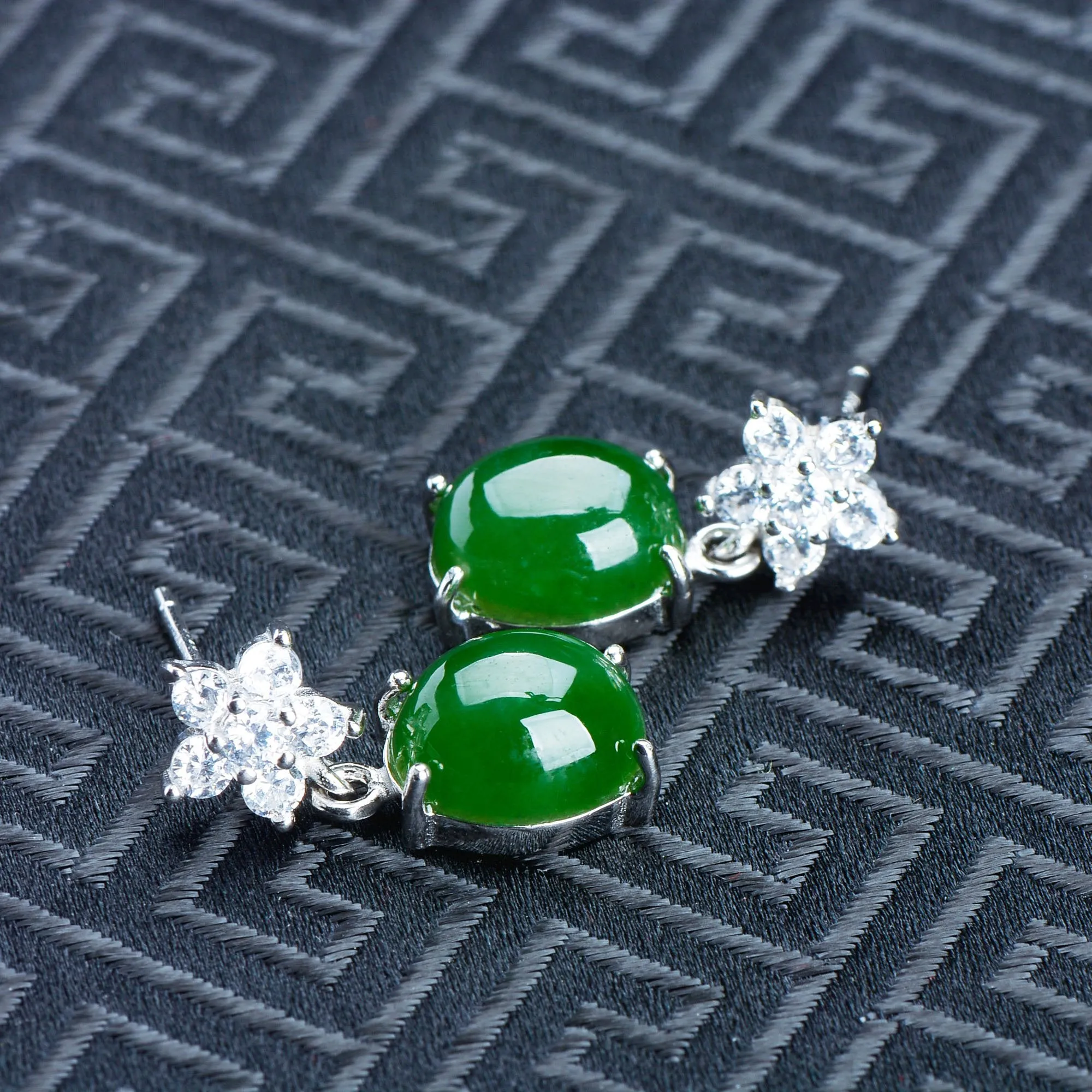 Natural Jade Earrings Nephrite Silver Earrings NE143