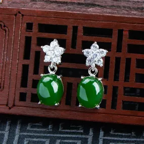 Natural Jade Earrings Nephrite Silver Earrings NE143