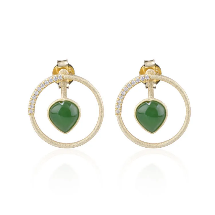 Natural Jade Earrings Nephrite Silver Earrings ZEG512
