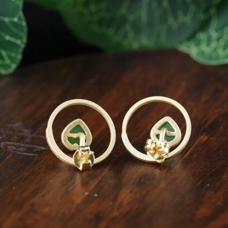 Natural Jade Earrings Nephrite Silver Earrings ZEG512