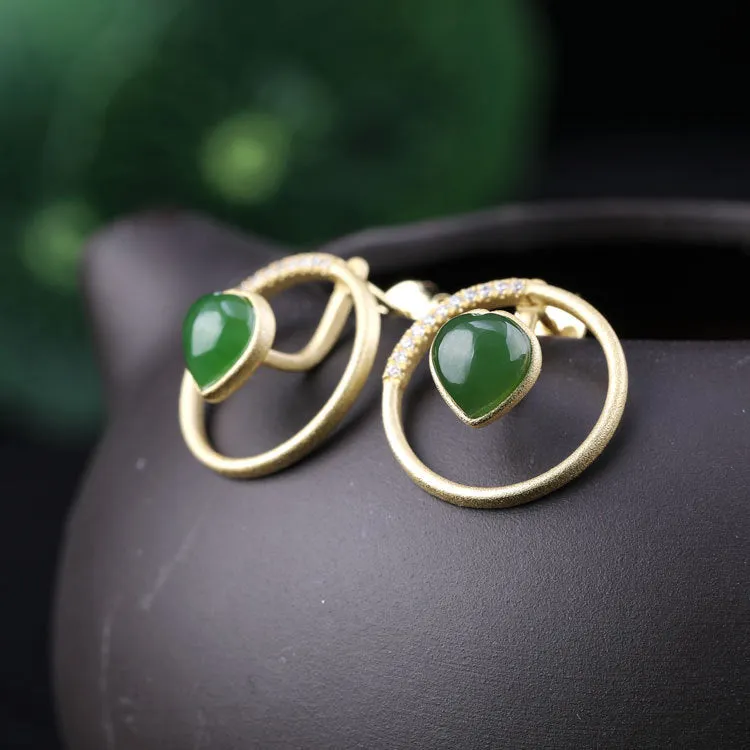 Natural Jade Earrings Nephrite Silver Earrings ZEG512