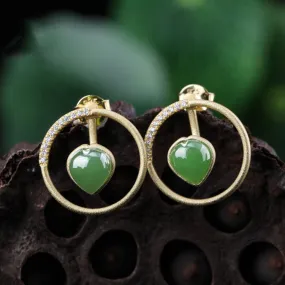 Natural Jade Earrings Nephrite Silver Earrings ZEG512