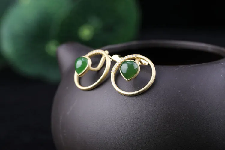 Natural Jade Earrings Nephrite Silver Earrings ZEG512