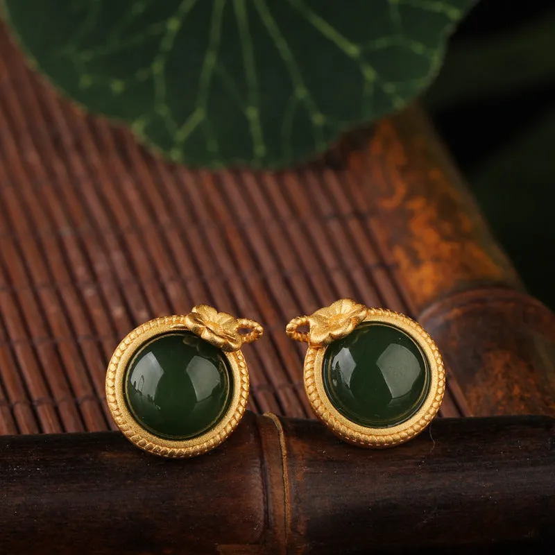 Natural Jade Earrings Nephrite Silver Earrings ZEG552