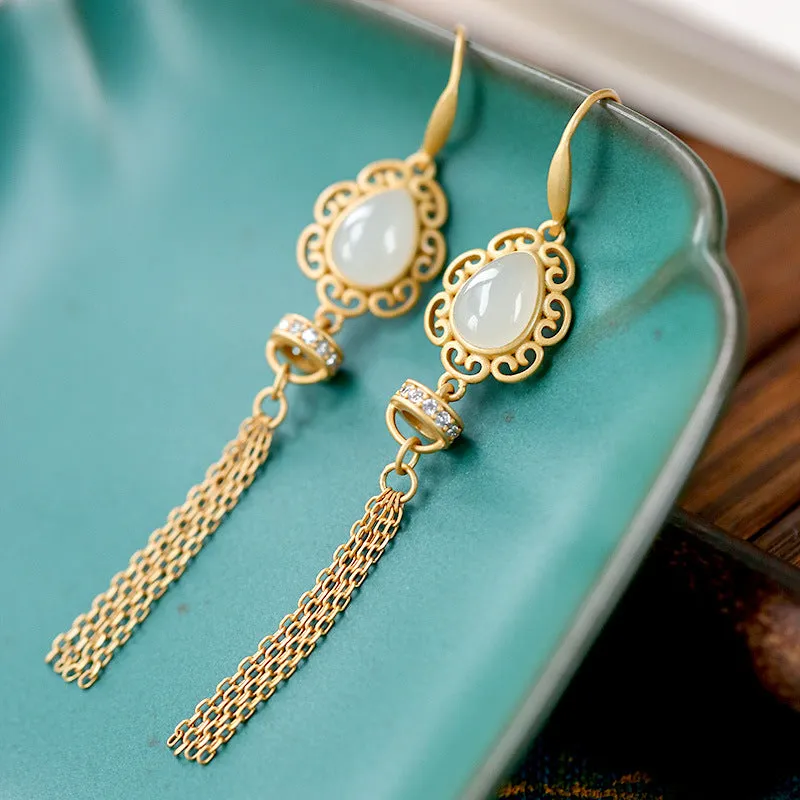 Natural Jade Earrings Nephrite Silver Earrings ZNE147