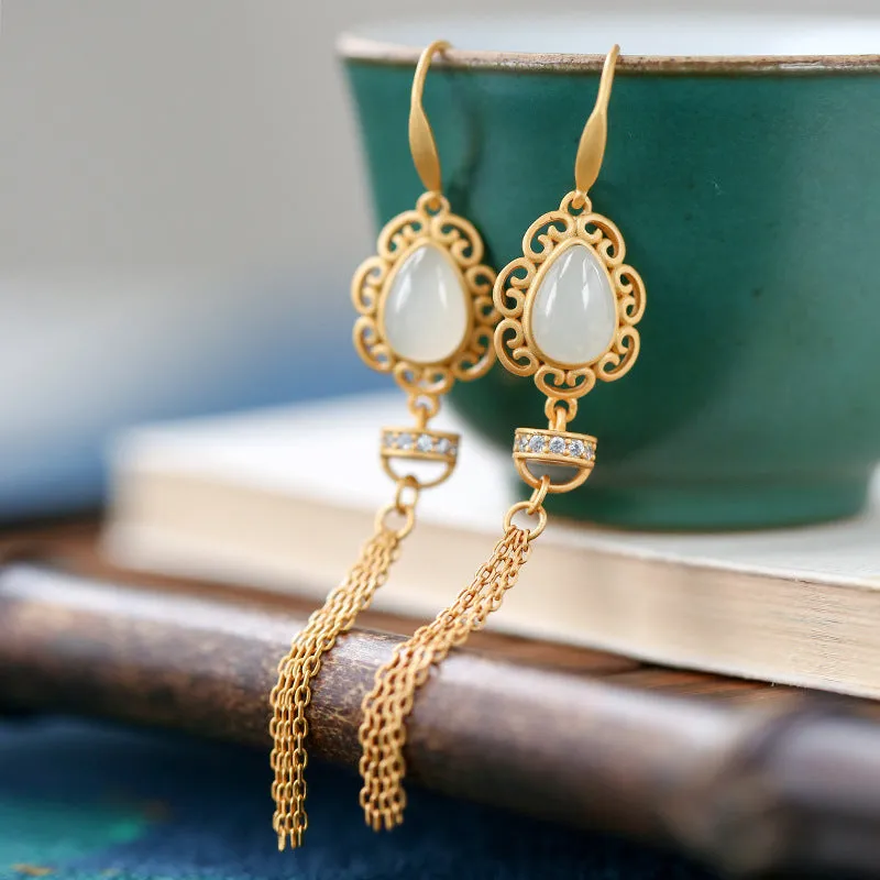 Natural Jade Earrings Nephrite Silver Earrings ZNE147