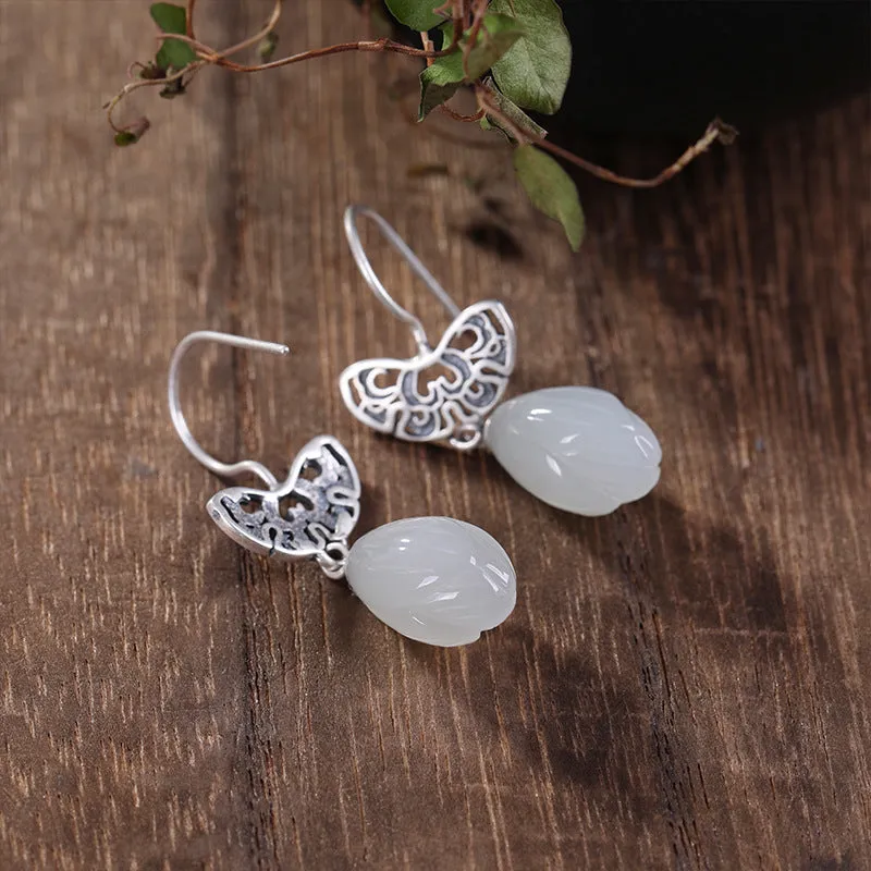 Natural Jade Earrings Nephrite Silver Earrings ZNE204