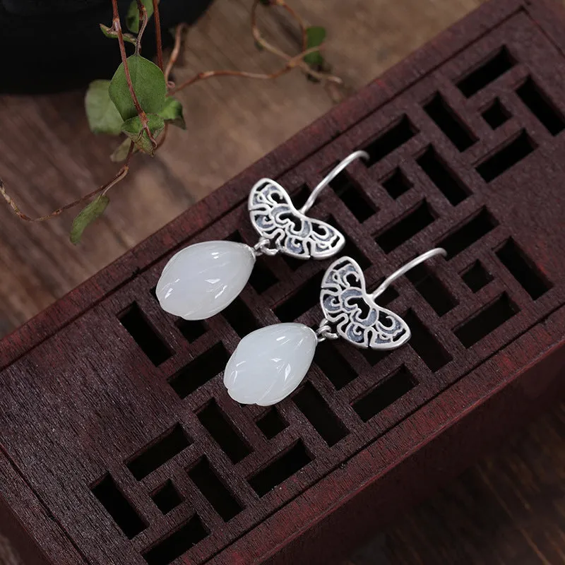 Natural Jade Earrings Nephrite Silver Earrings ZNE204