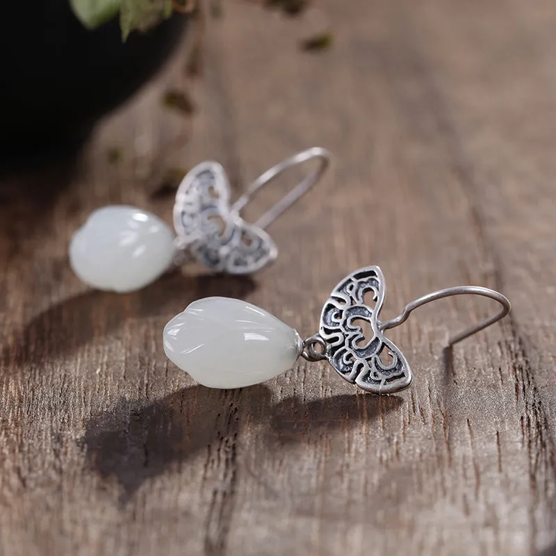 Natural Jade Earrings Nephrite Silver Earrings ZNE204