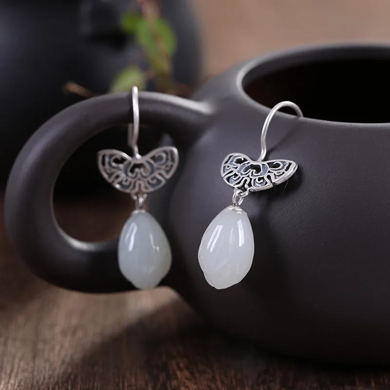 Natural Jade Earrings Nephrite Silver Earrings ZNE204